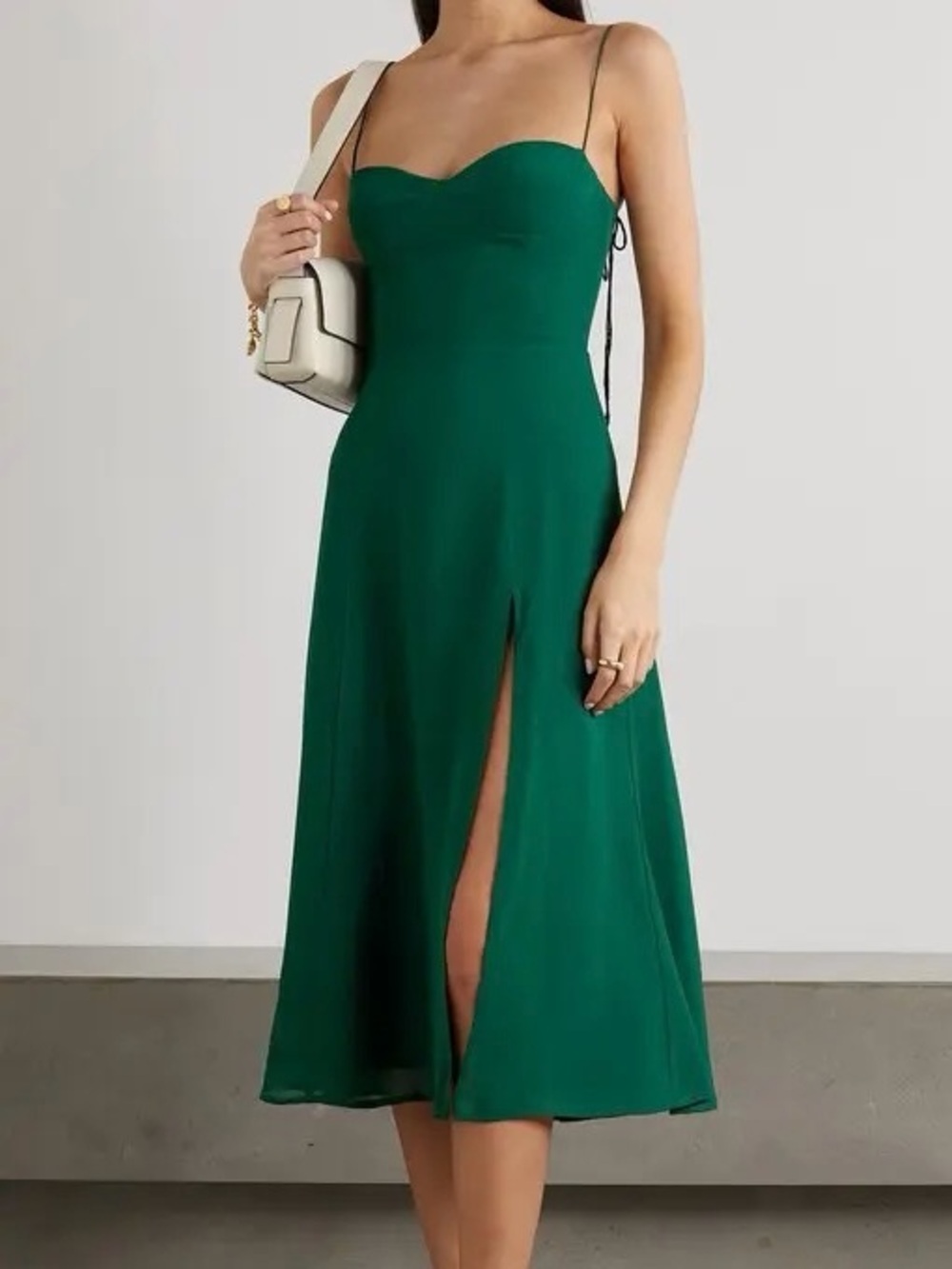 Reformation Juliette Tie Strap Midi Dress Emerald Green Sz 2 NWT FLAW